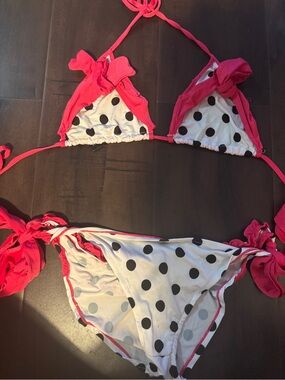 Y2K vintage Hustler Polka Dot Bikini Pink white black small medium scrunch butt